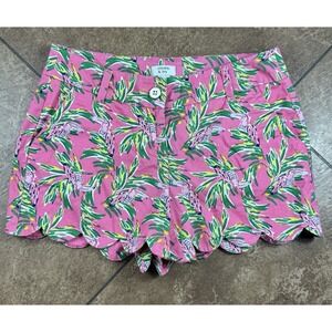 Crown & Ivy Women's Chino Shorts Tropical Toucan Pink Scalloped Size 2